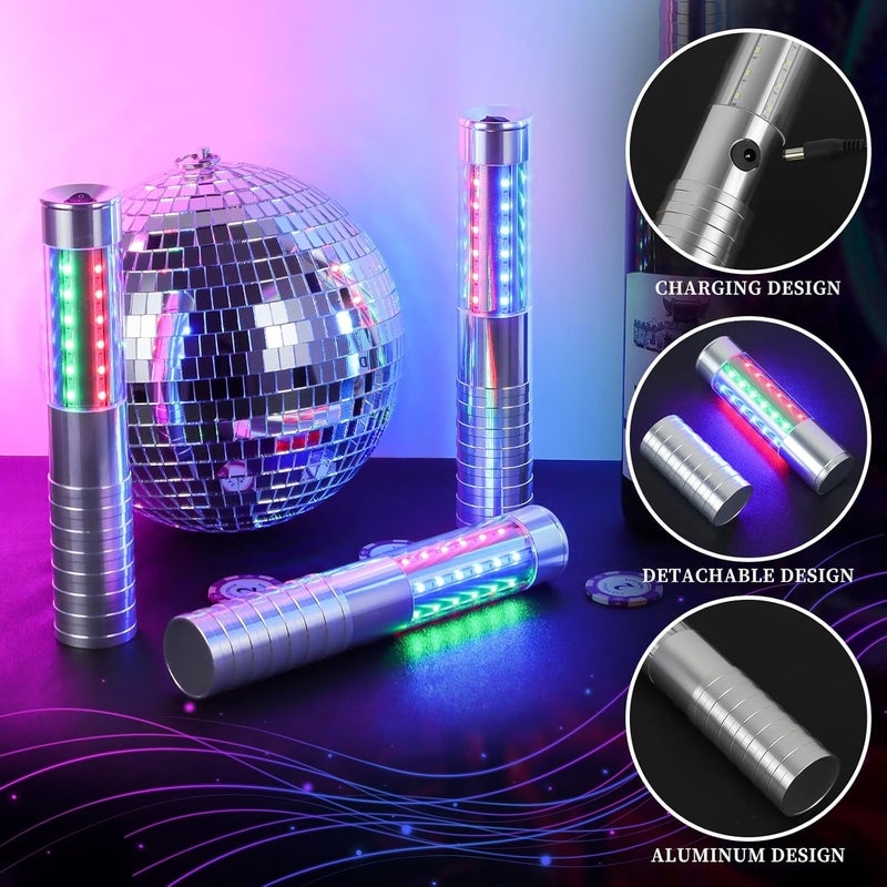 TTLYUGN 2 Pieces RGB LED Strobe Baton Light Rechargeable Bottle Service Sparklers Stick Reusable Champagne Bottle Handheld LED for Club Stage Nightclub Party Concert Event Bar Outdoor - Silver - Image 4